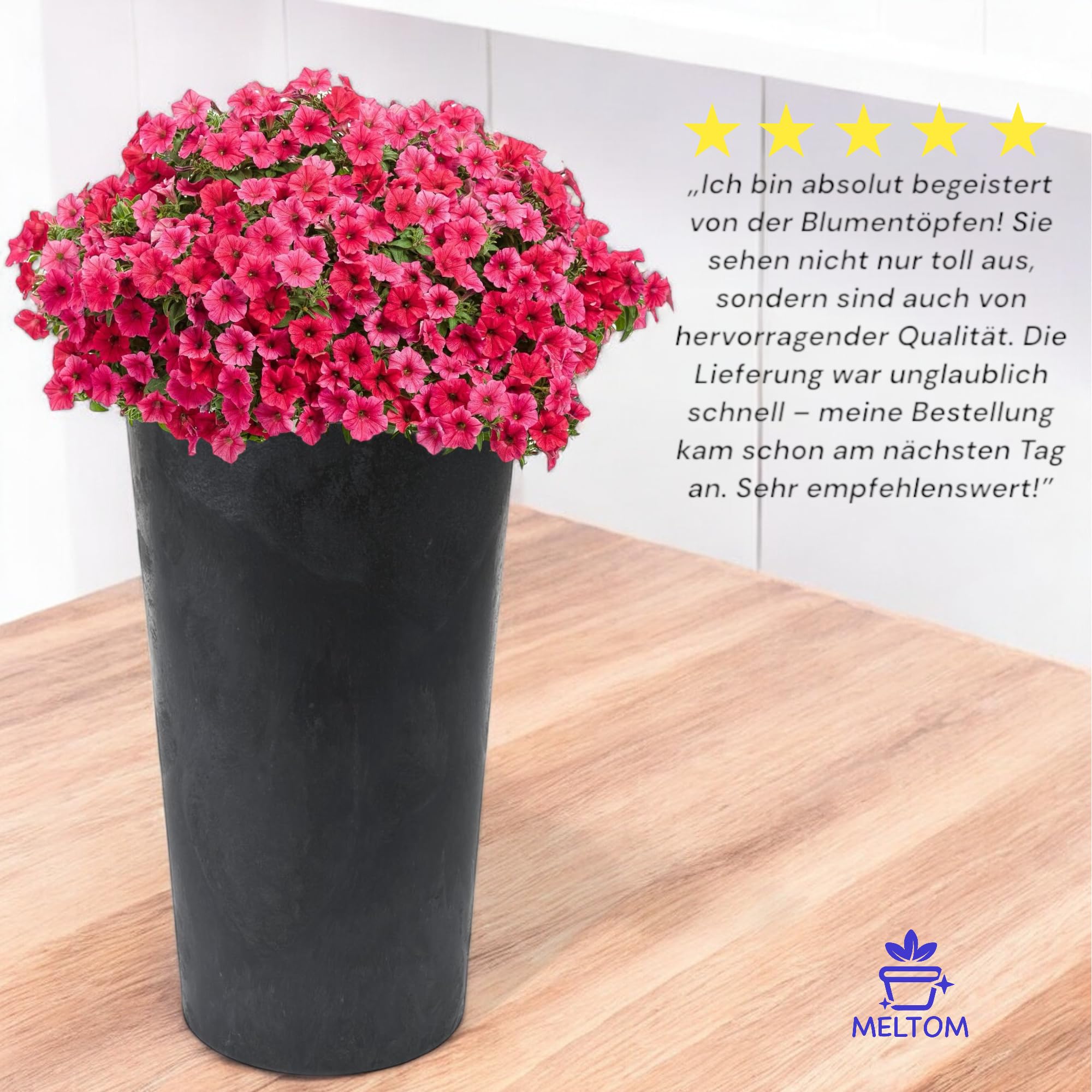 MELTOM Blumenkübel Rund Betoneffekt mit Herausnehmbaren Einsatz Blumentopf Pflanzenkübel Indoor & Outdoor Schwarz XXL 75 cm