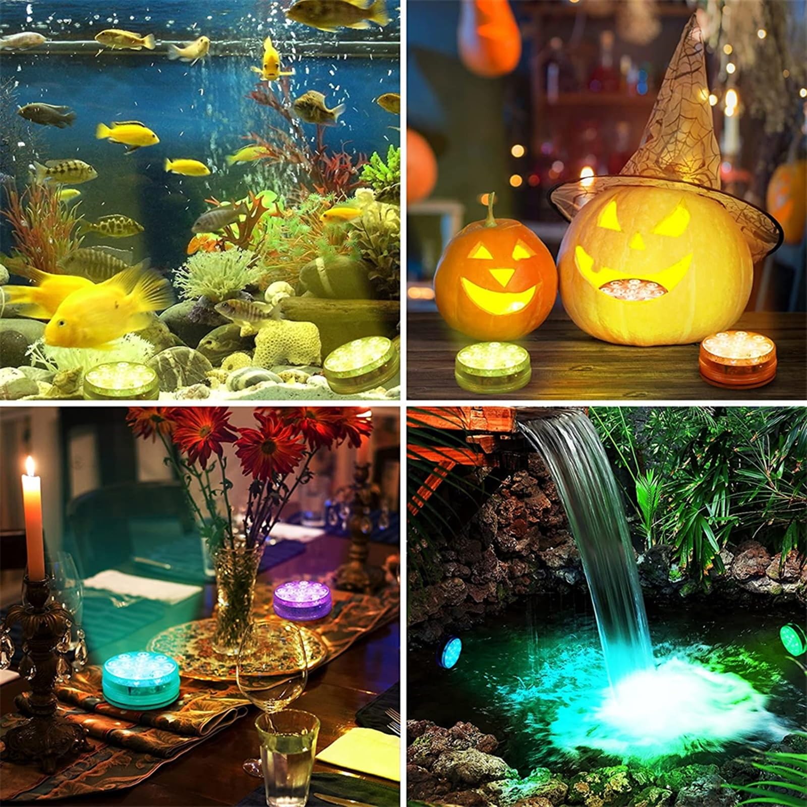 16 couleurs aimant lumières LED sous-marines ventouse piscine lampe RGB aquarium submersible lumières pour jardin étang vase décor (couleur : 8 lampes 1 contrôleur)