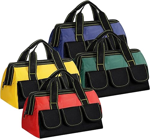 4 bolsas de herramientas para hombres y mujeres, bolsa de herramientas resistente con parte inferior dura impermeable, múltiples bolsillos,