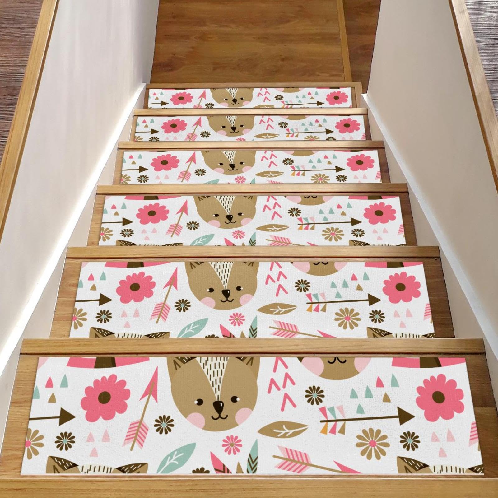 Tapis d'escalier antidérapant lot de 15 marches bois 20x76 cm