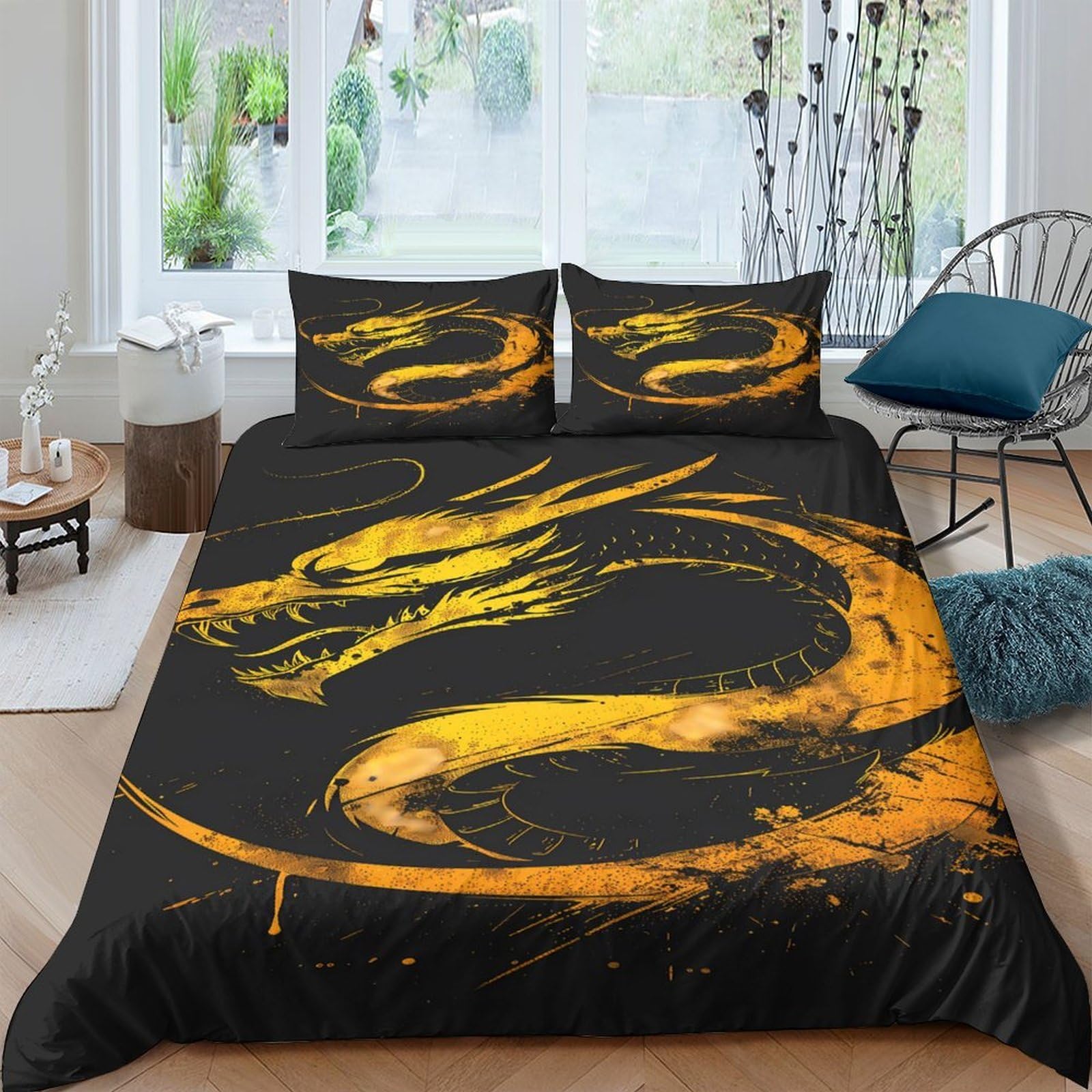 Ctjqhvkz Style-8 3D Printed Golden Dragon Fitted Sheet Microfiber Black Mattress Cover Anti-Slip Washable For Bedroom Guest Room Decor Single（135X200cm）