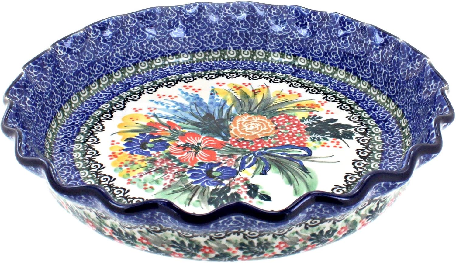 Blue Rose Polish Pottery - Yellow Dandelion Pie Plate - 10" Diameter - Ceramic Baking Dish, For Pies, Quiches & Desserts