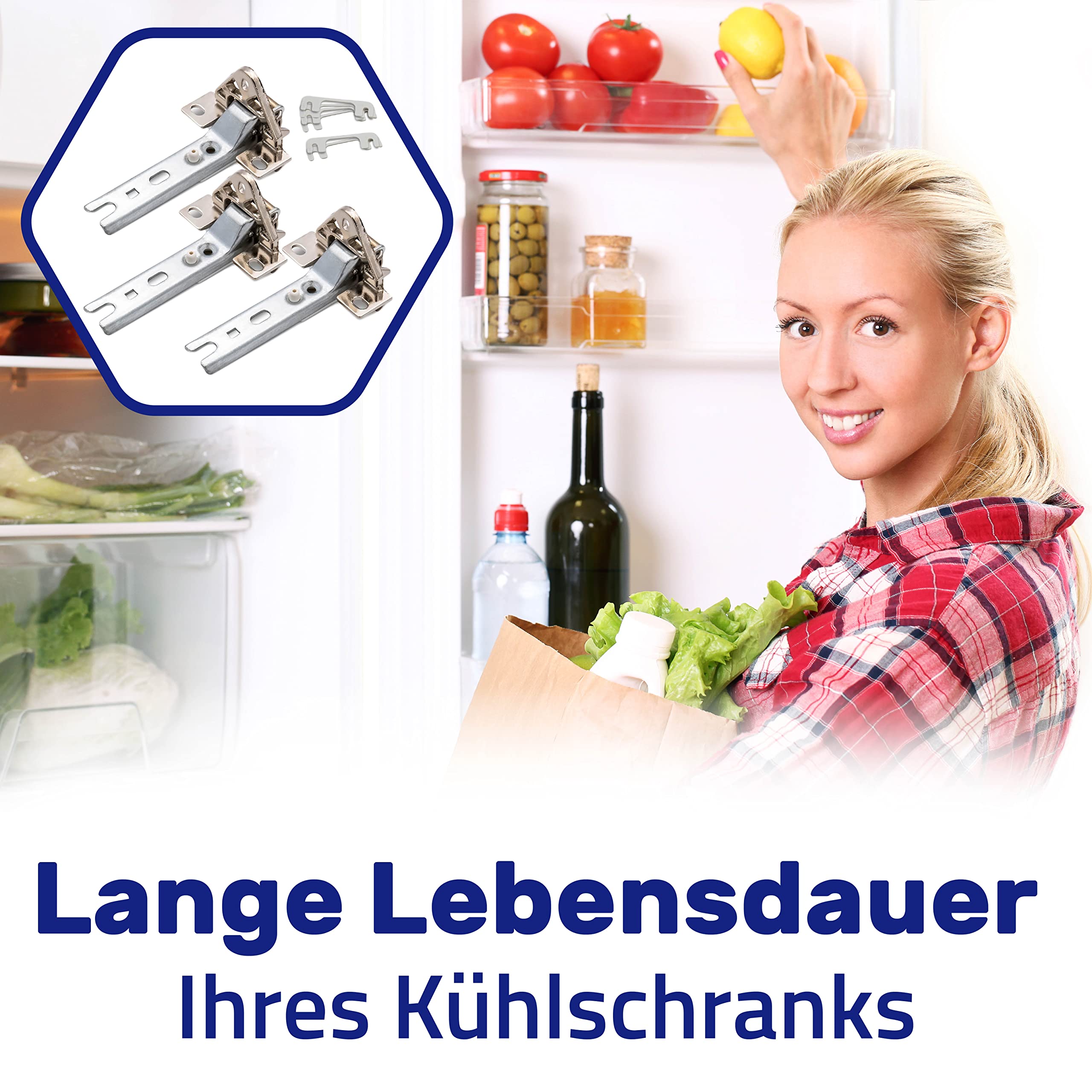 Satz mit 3 Scharniere und 6 Unterlegscheiben 00268699 268699 5554870 zum Kühlschrank Tür Scharnier Reparaturset für Bosch für Siemens für Miele für Whirlpool für Philips Garantie 10 Jahre - Monteral