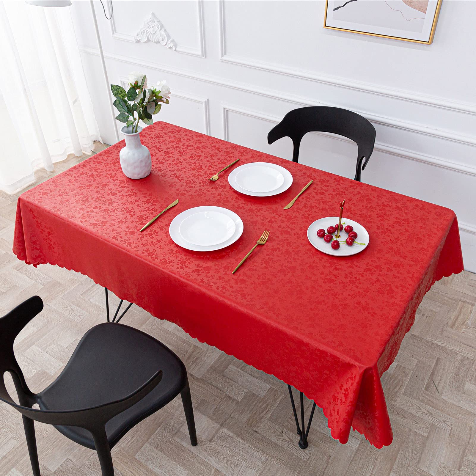 Mantel Rectangular PVC Sin Arrugas Impermeable A Prueba de Aceite Sin Arrugas Duradero Manteles de Mesa para Fiesta Casa Picnic Exterior Interior. (Rojo,140x220cm)