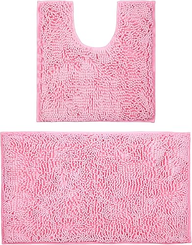 Juego de 2 alfombras de baño de felpilla ultra suaves, antideslizantes, absorbentes, para inodoro, antideslizantes, extra y alfombras para ducha,