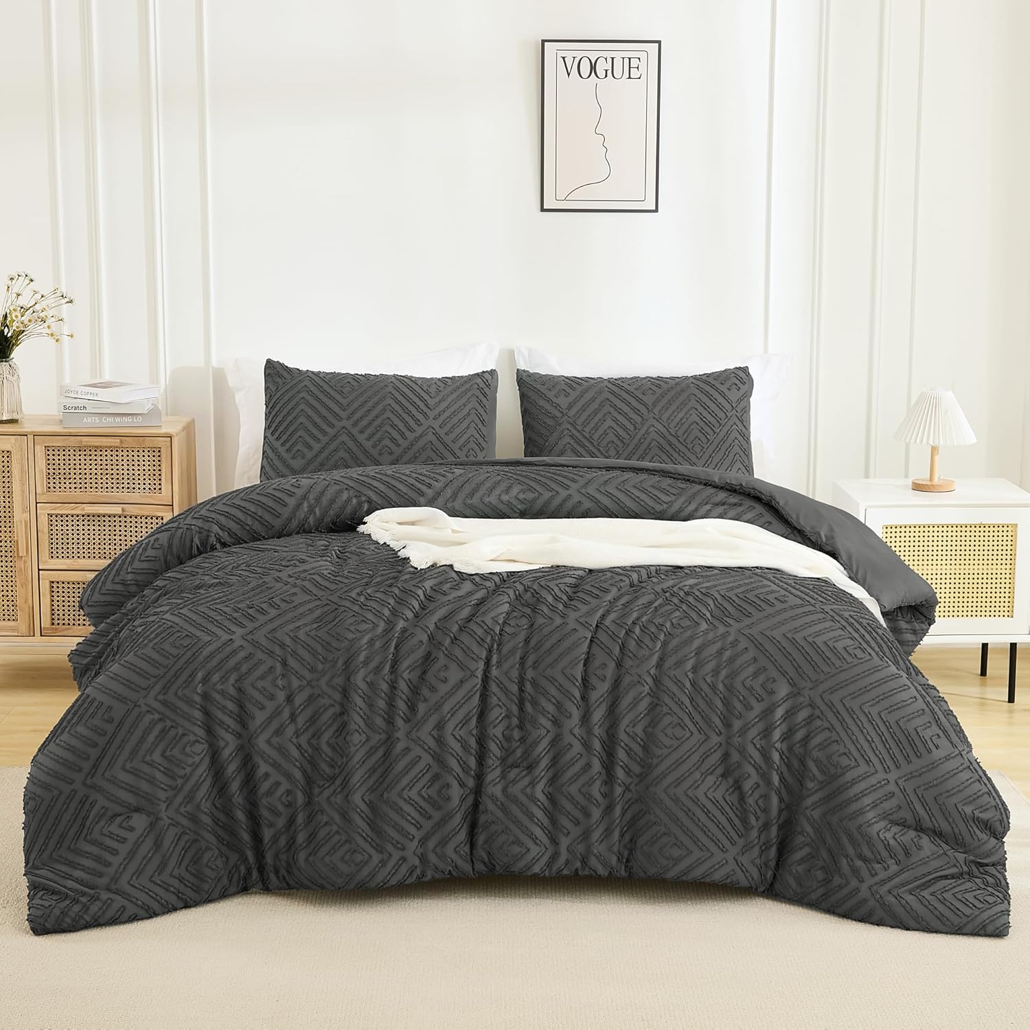 Andency Dark Grey California King Comforter Set, 3 Pieces