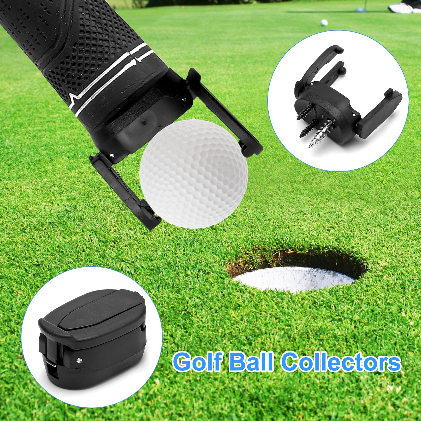 HENGBIRD 4 Pezzi Raccoglitore di Palline da Golf, Mini Raccoglitore di Putter con 12 Viti, Accessorio Pieghevole per Il Recupero delle Palline da Golf, Raccoglitore di Palline da Golf Nero per Putter