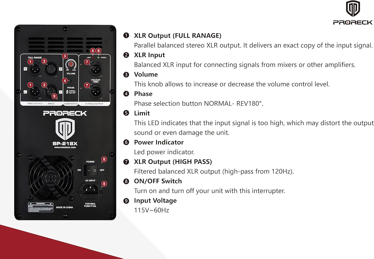 PRORECK SP-218X Active Powered PA DJ Subwoofer Cabinet Dual 18 inch 5000W P.M.P.O with Class-D Amplifier,3 DSP Presets-Monitor, 3" Voice Coil Bass Reinforcement, Black, for Wedding, Party, Concert - Image 2