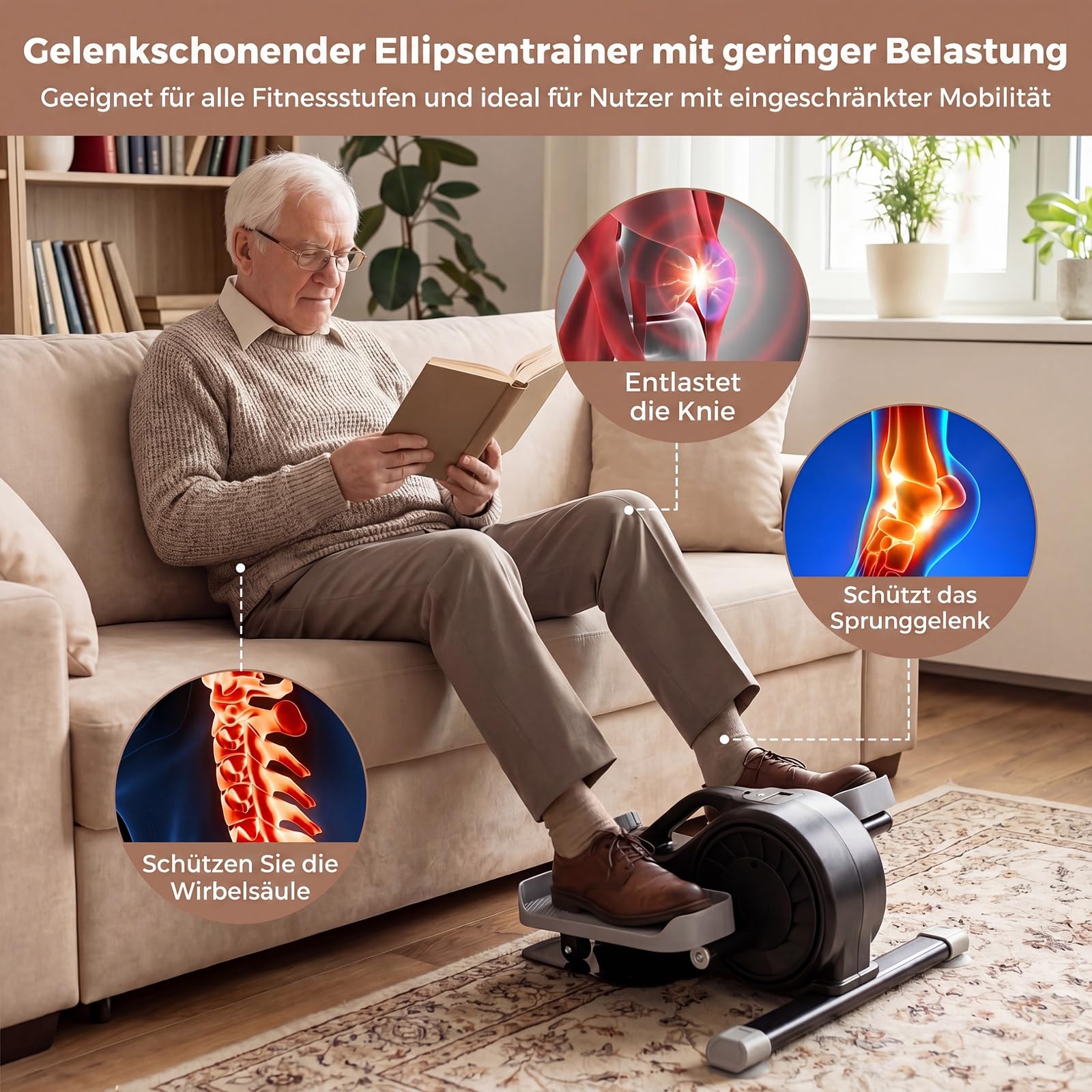 COSTWAY Mini elektrischer Crosstrainer, Stepper für Zuhause, Büro | Ellipsentrainer mit verstellbarem Widerstand & LCD-Display, Leise & Tragbar, Pedaltrainer für Senioren & Erwachsene