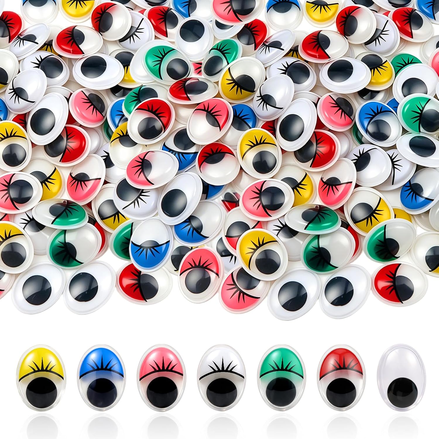 TOAOB 100pcs Wiggle Googly Eyes Self Adhesive with Eyelashes Oval 15x20mm