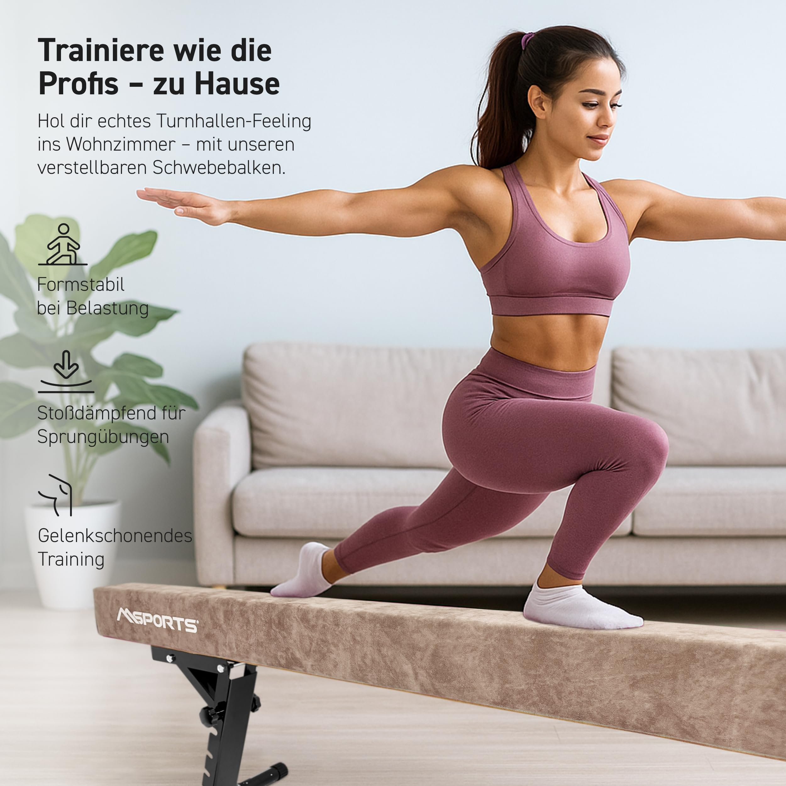 MSPORTS Schwebebalken Premium höhenverstellbar – 245 cm Balance Beam für Kinder & Erwachsene – 5-stufig höhenverstellbar (18–56 cm) – Turnbalken für Zuhause oder Verein – 5 Farben