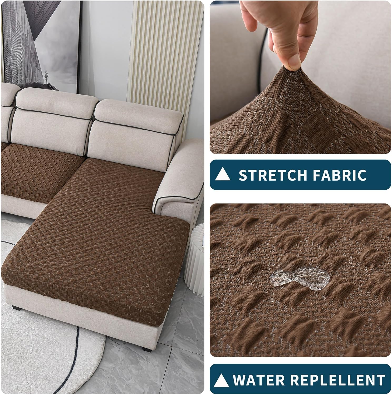 LUFEIJIASHI Sectional Couch Covers L Shape Couch Cushion Covers for Sectional Sofa,Stretch Sectional Sofa Covers Furniture Protector for Pets Dogs 3 Piece (Brown, 2 Seater + 1 Chaise)