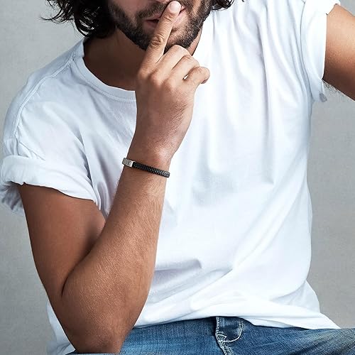 Miniatura 2 de Pulsera de cuero para hombre, regalos de Navidad, cuero de alta calidad, cierre magnético ajustable, pulsera con inicial significativa para hombres,