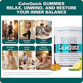 Relaxium Calm Gummies - Calm, Gut Health + Immune Support, Developed in the USA, with Vitamin B6, Magnesium, L-Theanine + Prebiotic & Probiotic Blend, Lemon Flavor, 60 Gummies