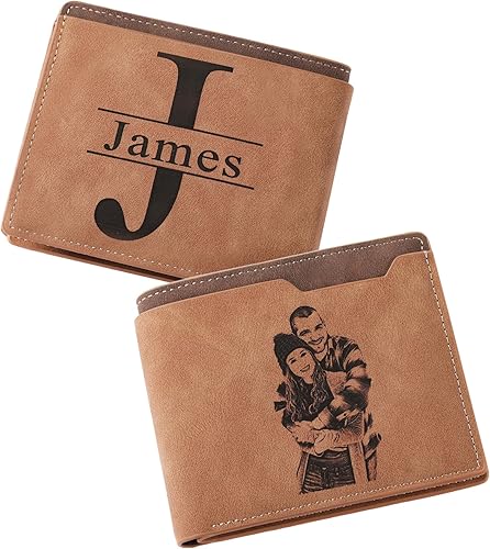 JulStar Billetera personalizada con nombre y foto grabada, regalo personalizado para hombres, Estilo 1, Personalizado