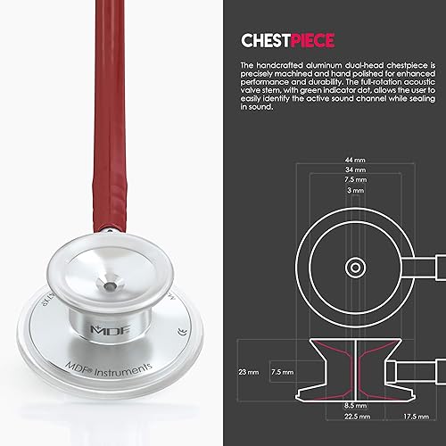 Miniatura 130 de MDF Acoustica MDF747XP09 Estetoscopio ligero para médicos, enfermeras, estudiantes, uso en el hogar, adulto, doble campana, tubo color verde oscuro