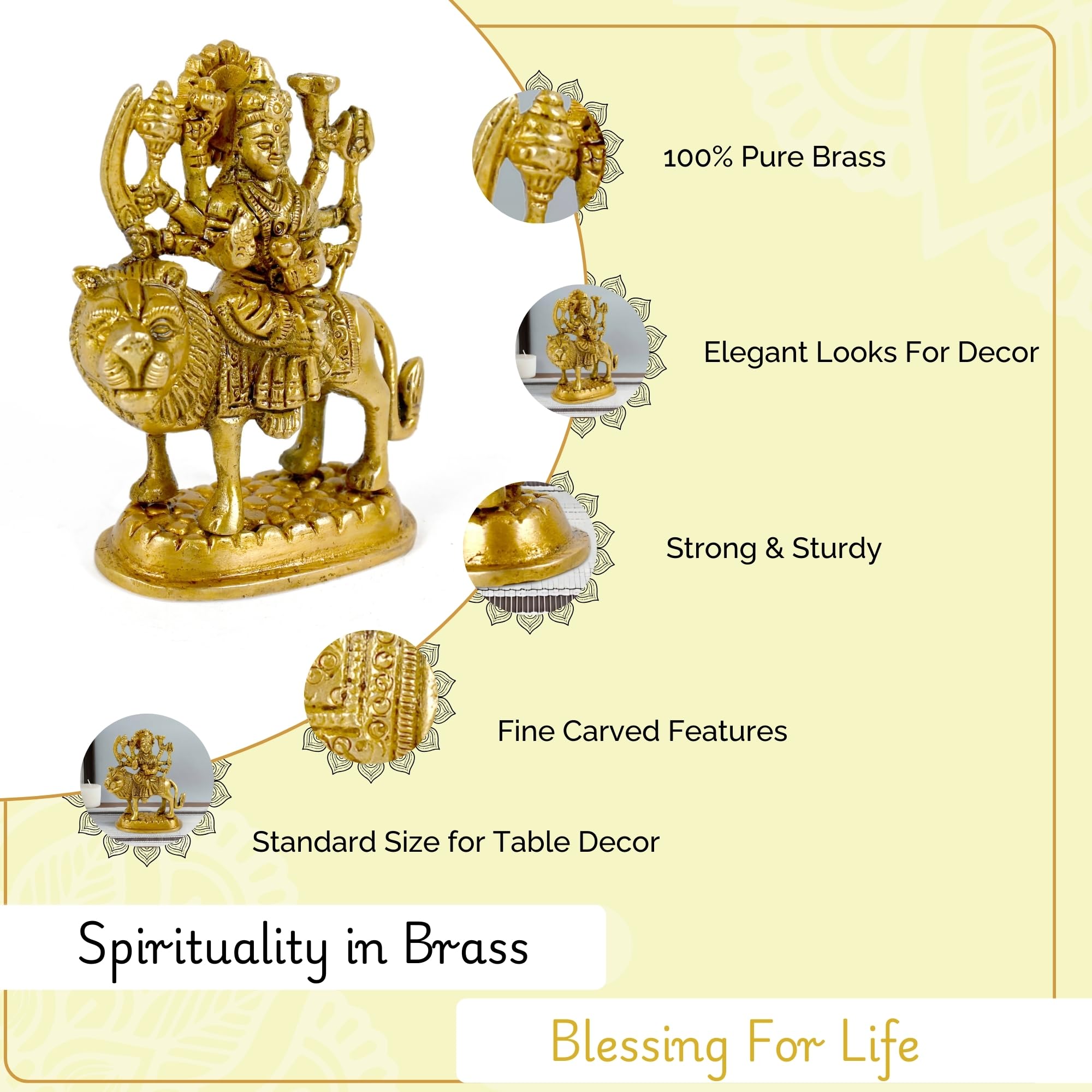 CRAFTHUT Brass Sherawali Mata Idol - Goddess Durga Statue -2