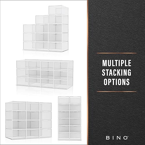 Miniatura 8 de BINO Juego de 12 cajas apilables de plástico para zapatos, transparente, contenedor plegable para almacenamiento de zapatos, contenedores para