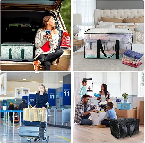 Miniatura 3 de BALEINE - Paquete de 8 bolsas de mudanza extragrandes, con asas reforzadas, bolsa de almacenamiento resistente para ropa, suministros de mudanza