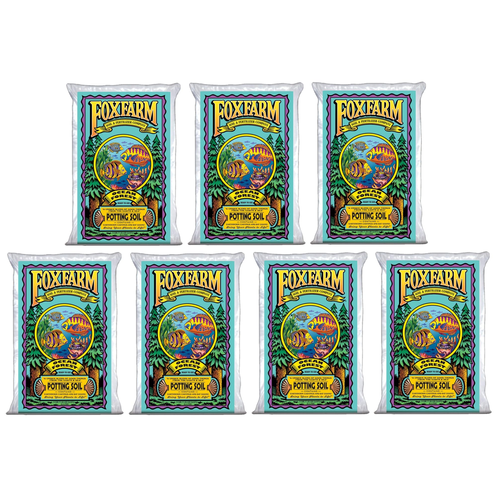 FoxFarm Ocean Forest Potting Soil, 1.5cu ft (Pack of 7) - Light, Aerated Texture, Designed for All Container Plants - pH Adjusted for Optimal Nutrient Uptake, Effectively Retains Moisture