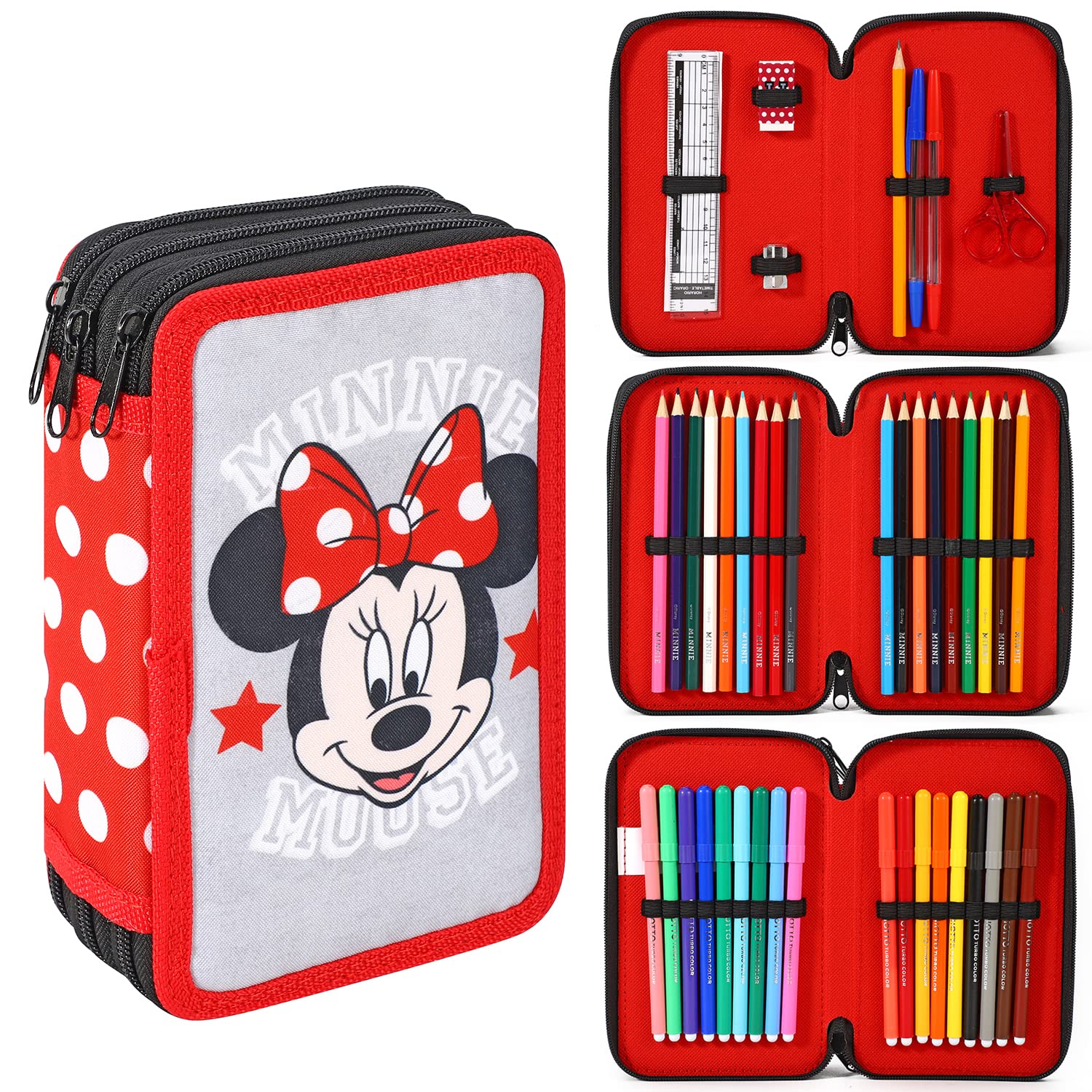 CERDÁ Life'S Little Moments - Estuche Escolar 3 Compartimentos Niña de Minnie Mouse - Licencia Oficial Disney