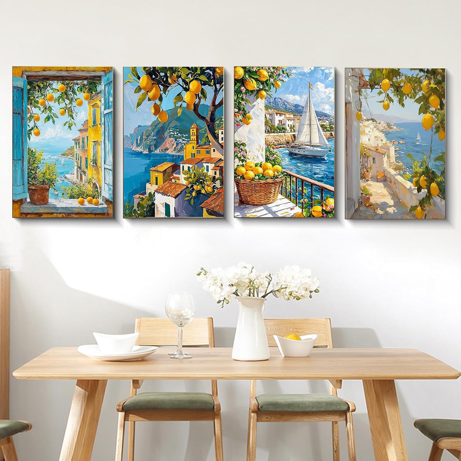 Fountor 4 Pack Framed Paint by Numbers Kit for Adults Beginners with Wooden Easel, DIY Lemon Tree Paint by Number Kit with Frame, Lemon Painting by Numbers for Home Wall Decor 8x12 inch