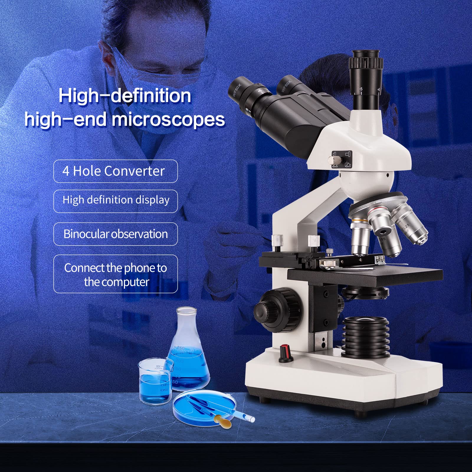 40X-5000X Magnification, Compound trinocular Microscope, WF10x and WF20x  eyepieces, Research Grade trinocular Compound Laboratory Microscope, Bright  ...