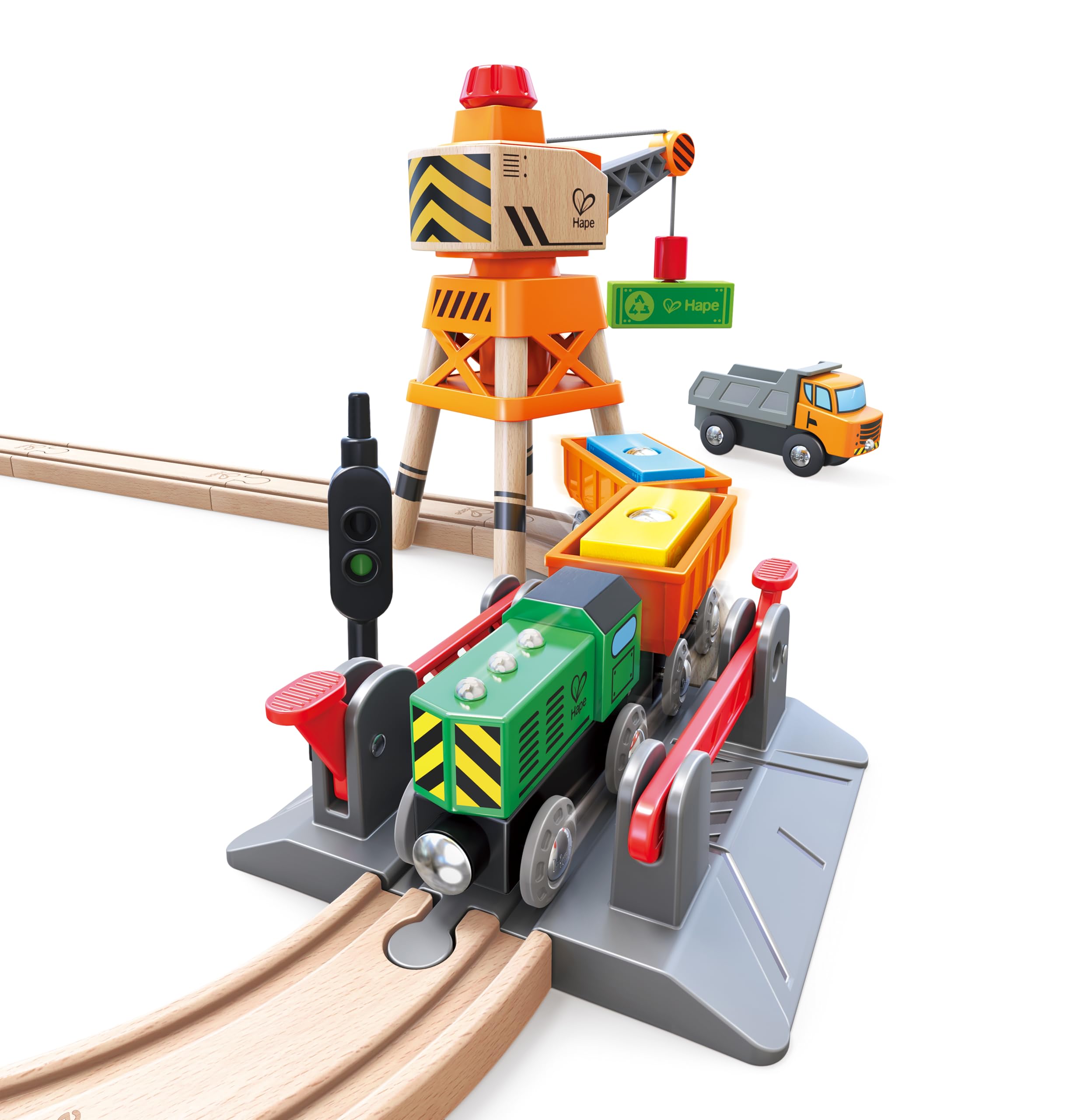 Hape Eisenbahnwelt Bahnübergang & Kran-Set, ab3 Jahren