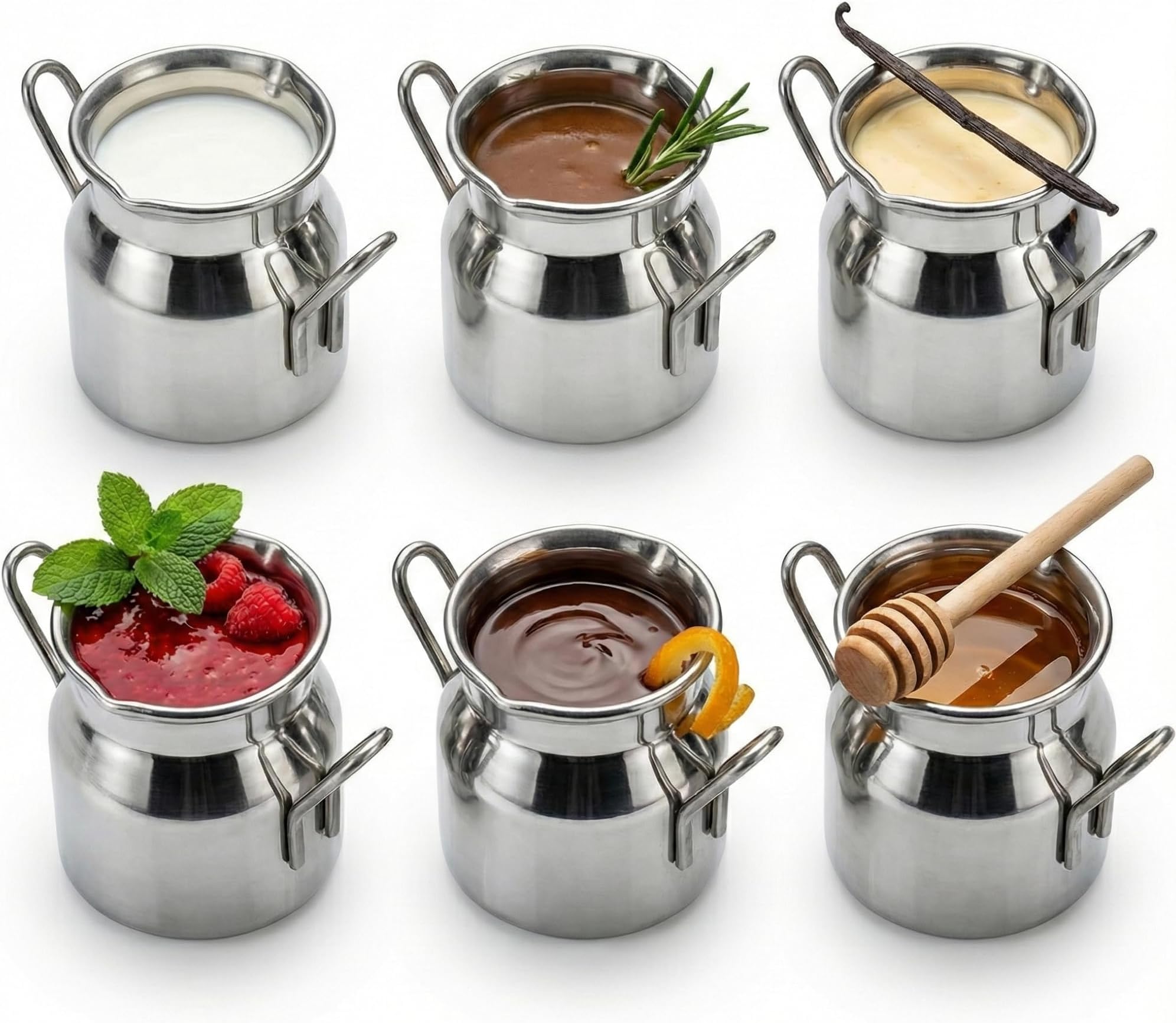 Drinkstuff Mini Milk Churn - Pack of 6 - 80ml Stainless Steel Milk Jugs, Vintage Style Creamer Pitchers, Unbreakable & Dishwasher Safe - Ideal for Coffee, Tea, Sauces & Catering