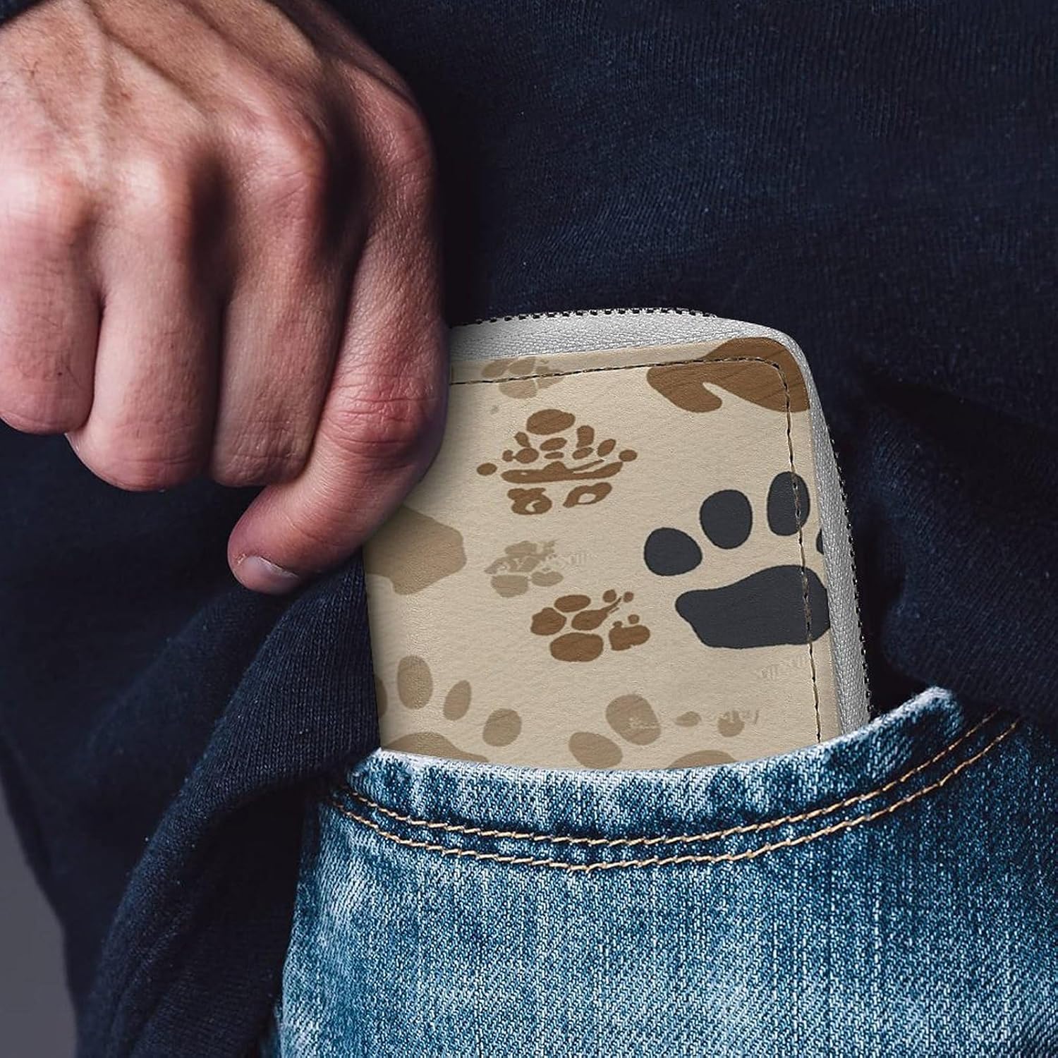 Bone And Paw Print Card Holder RFID Blocking,Credit Card Wallet for Women And Men,Card Case Organizer Bag with Zipper
