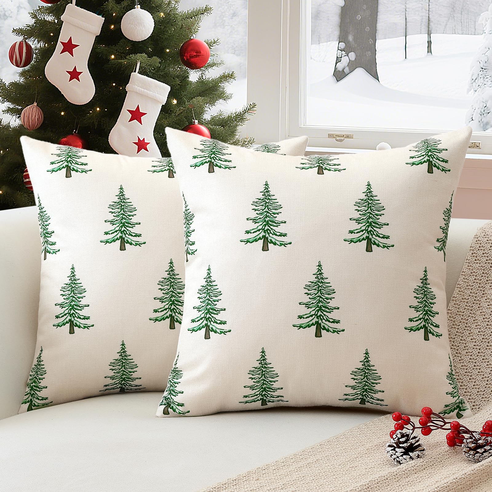 Sungeek Christmas Decorative Cushion Covers 50x50 cm Set of 2, Xmas Tree Winter Holiday Throw Pillow Cases for Sofa Couch Bedroom Living Room