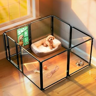 FXW Acrylic & Wire Mesh Indoor Dog Playpen, Heavy Duty 24 Inch 8 Panels Metal Dog Pen for Puppy and Small Dogs, Black│Patented