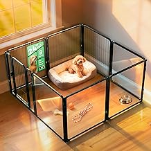 FXW AuraSpace Pro Metal & Acrylic Indoor Dog Playpen, Acrylic & Wire Hybrid Functional Design, 24" Height 8 Panels for Puppies & Small Dogs, Black│Patented