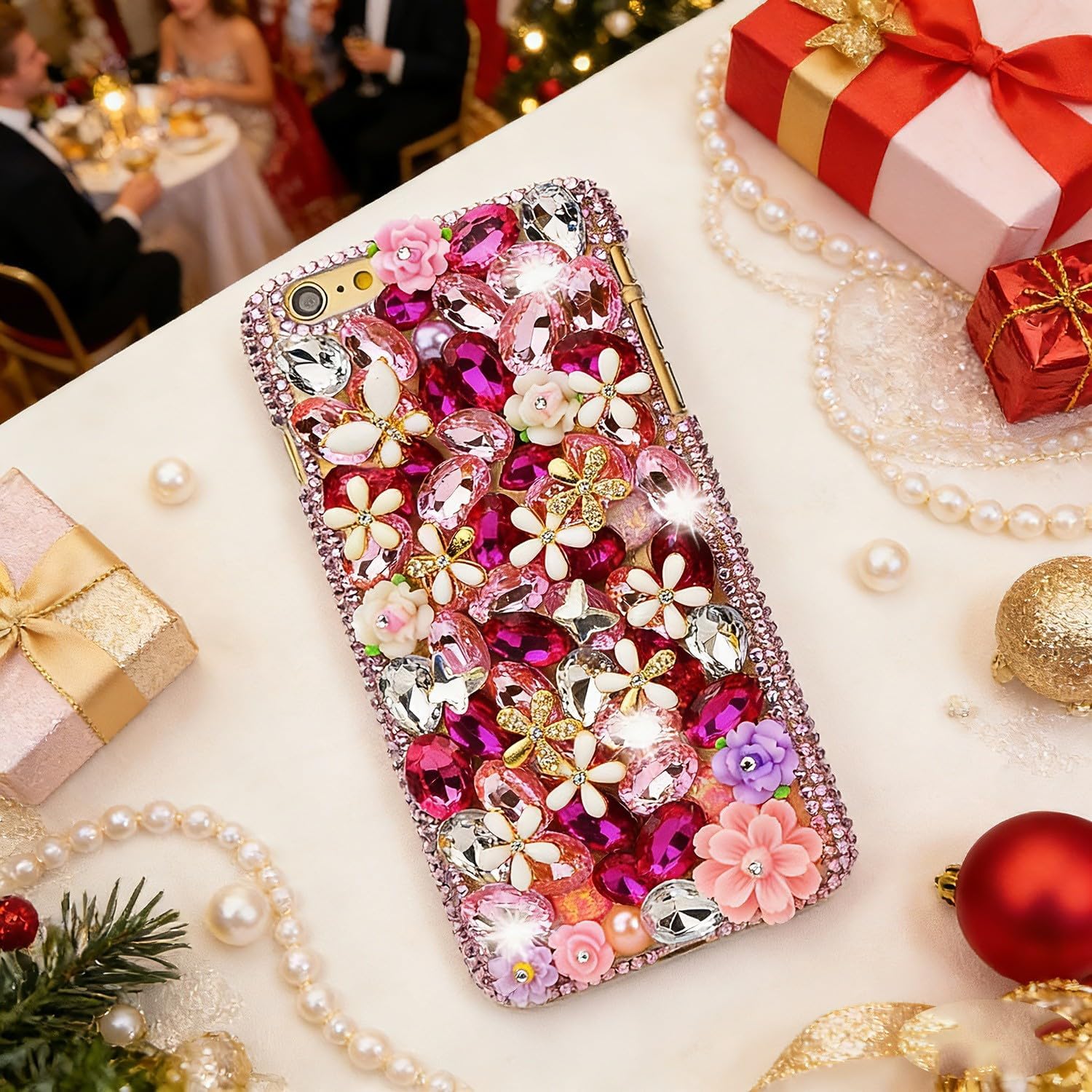 Glitter Design Phone Case for Moto G Stylus 5G 2026 - Women 3D Luxury Shiny Bling Protective Cover with Screen Protector, Phone Lanyard - Pink Flower Floral