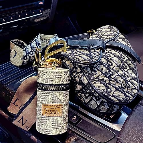 Miniatura 4 de Organizador de lápiz labial, 2 unidades, bolsa de cuero de lujo para brillo de labios, mini estuche para lápiz labial con llavero, soporte de