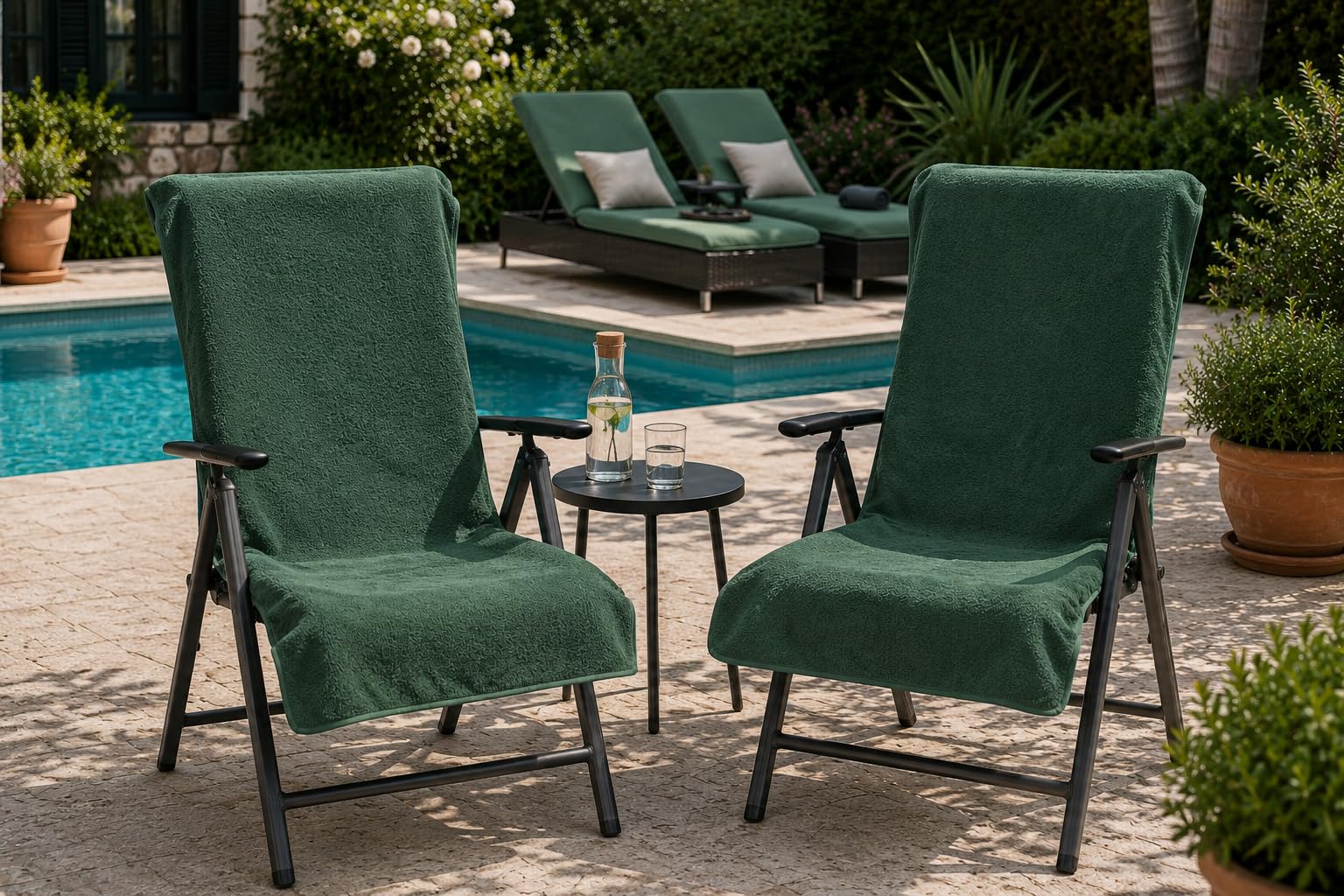 Brandsseller Coprisedia in Spugna per Sedia da Giardino 65x130 cm – Asciugamano XL in 100% Cotone Copricuscino - antiscivolo, lavabile, certificato Oeko-Tex – Verde Scuro