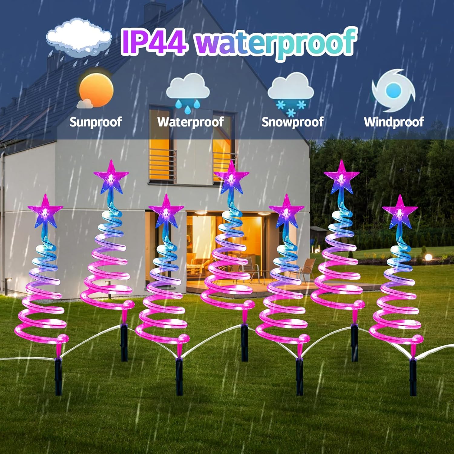 Christmas Pathway Lights,8 Pack H1.6FT Smart Outdoor Spiral Tree,Music Sync,Remote, APP and Local Contorl,Color Changing Christmas Tree Walkway Lights for Yard,Patio,Lawn Decorations