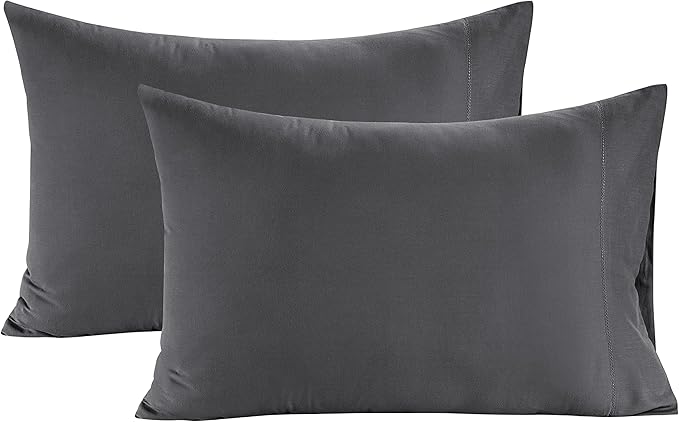 Lane Linen 100% Organic Cotton Pillow Cases Queen Size Set of 2 (20"x30") - Cotton Pillowcases Queen Size - Soft Black Pillow Cases Set of 2 - Queen Pillowcase Pack of 2 - Charcoal