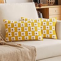 Vista 35 de EMEMA - Juego de 2 fundas decorativas para almohada de otoño, amarillas, de 18 x 18 pulgadas, con diseño de girasol jacquard y margaritas, funda