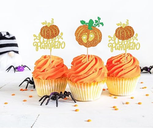Miniatura 4 de Ercadio Paquete de 24 adornos para cupcakes de calabaza con purpurina naranja para cosecha de otoño, calabaza para cupcakes, decoración de pastel de