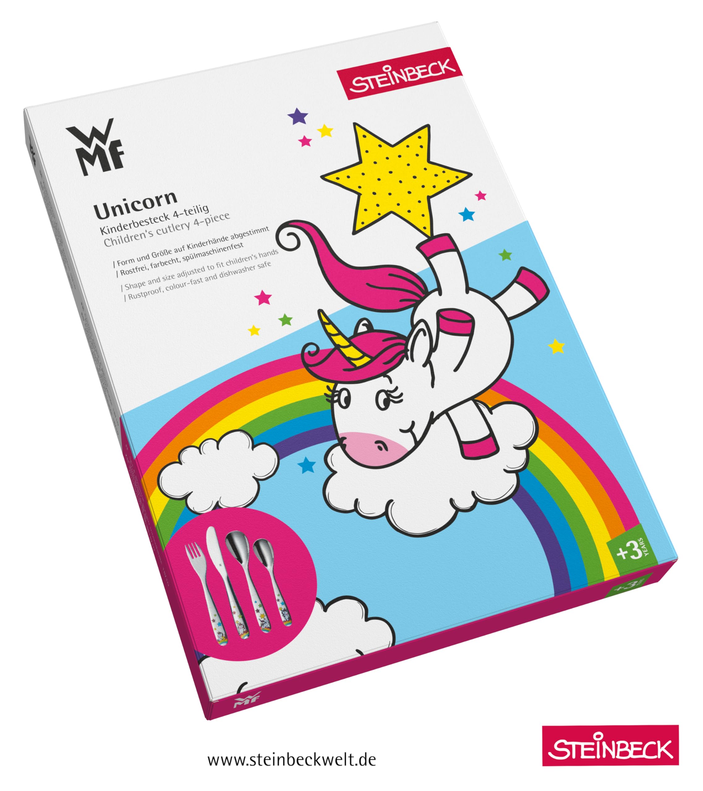 Posate per bambini WMF unicorno con incisione – set di posate da 4 pezzi in acciaio inox – regalo personalizzato per battesimo, nascita o per i più piccoli