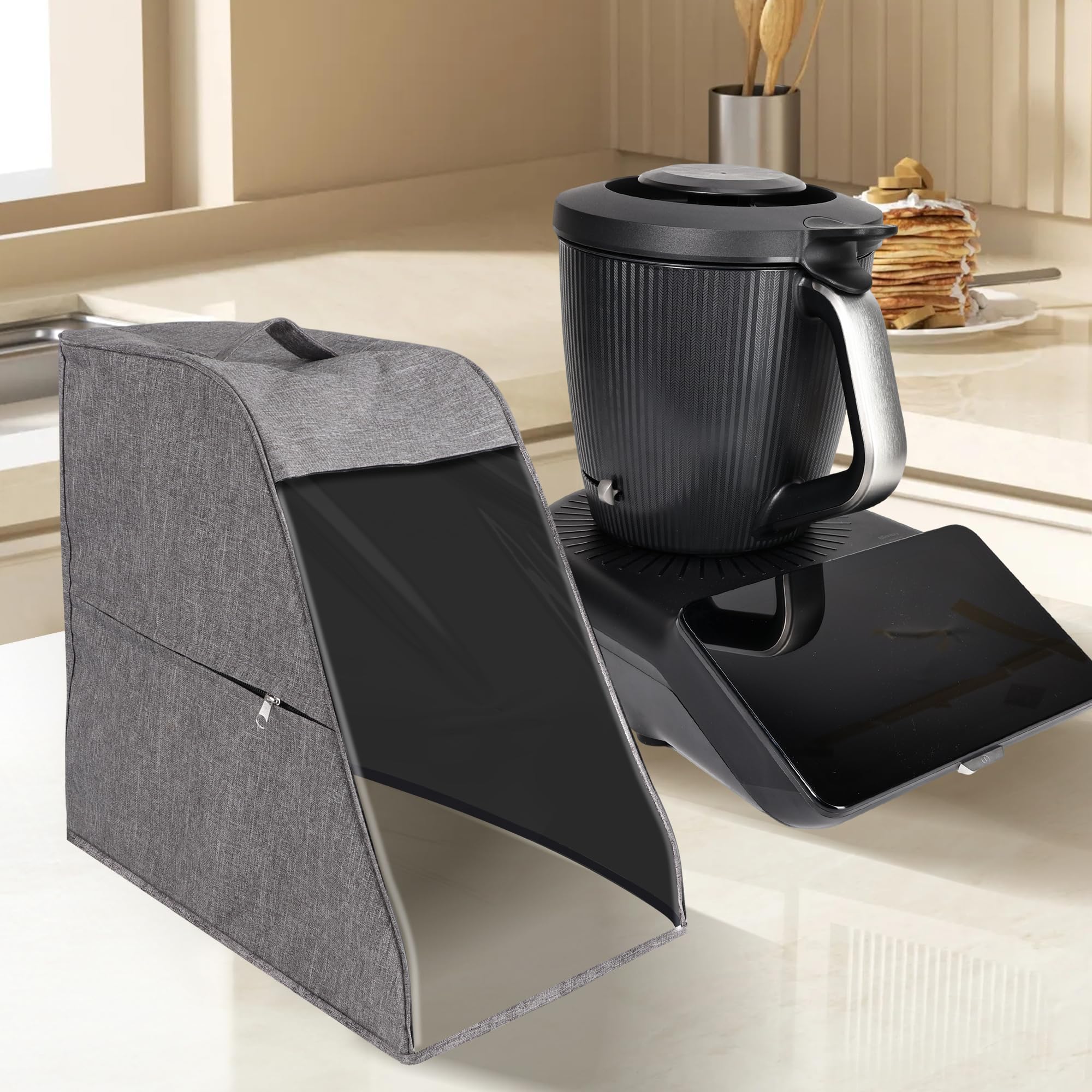 Abdeckhaube für Thermomix TM7 – Transparente TPU Front + Oxford Stoff, Bodenlos & Varoma-kompatibel - Küchenmaschine Staubschutz Abdeckhaube, Staubschutzabdeckung, Schutzhülle