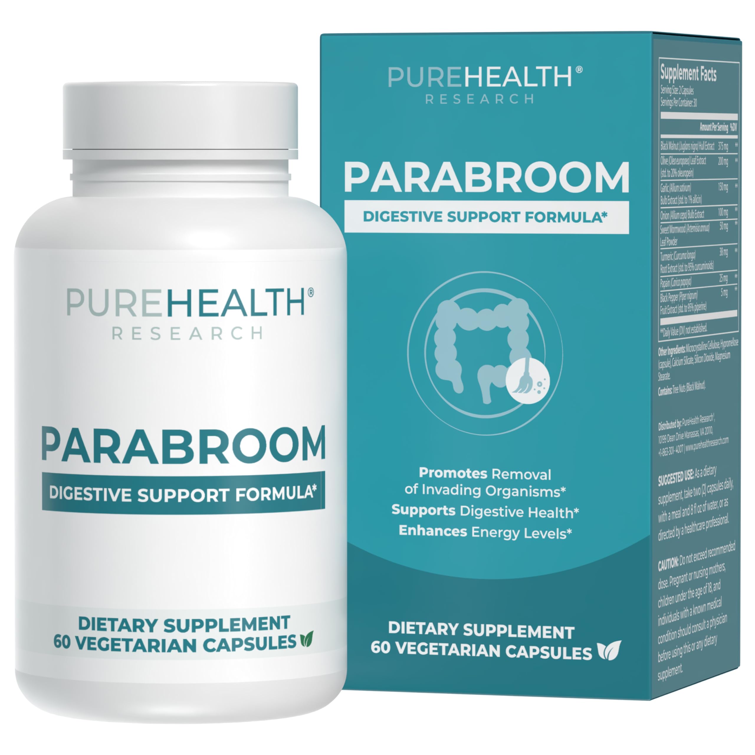 PUREHEALTH RESEARCH ParaBroom - Gut & Digestive Support - 1 Bottle