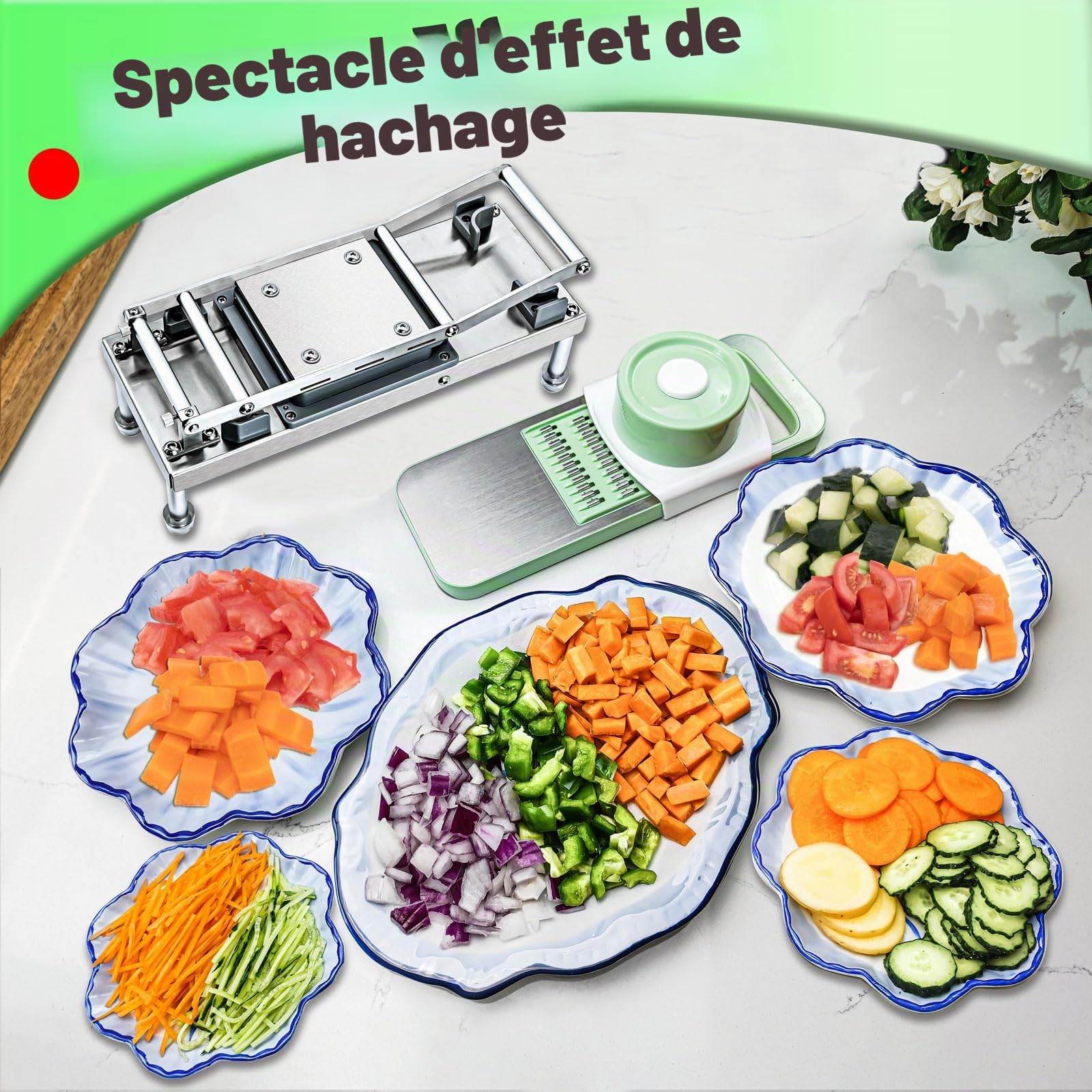 Hachoir à légumes, hachoir à légumes avec 10 lames, coupe-oignons avec récipient, coupe-légumes professionnel tout-en-un (10 lames)