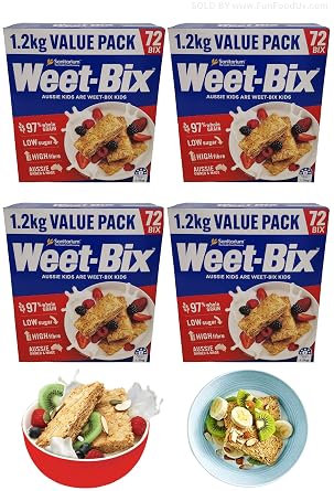 Sanitarium Weet-Bix Value Pack Of 4 x 1.2kg Ea Box Australias Favourite Breakfast Cereal with Fantastic Texture and Delicious Taste, 97% Wholegrain wheat ...