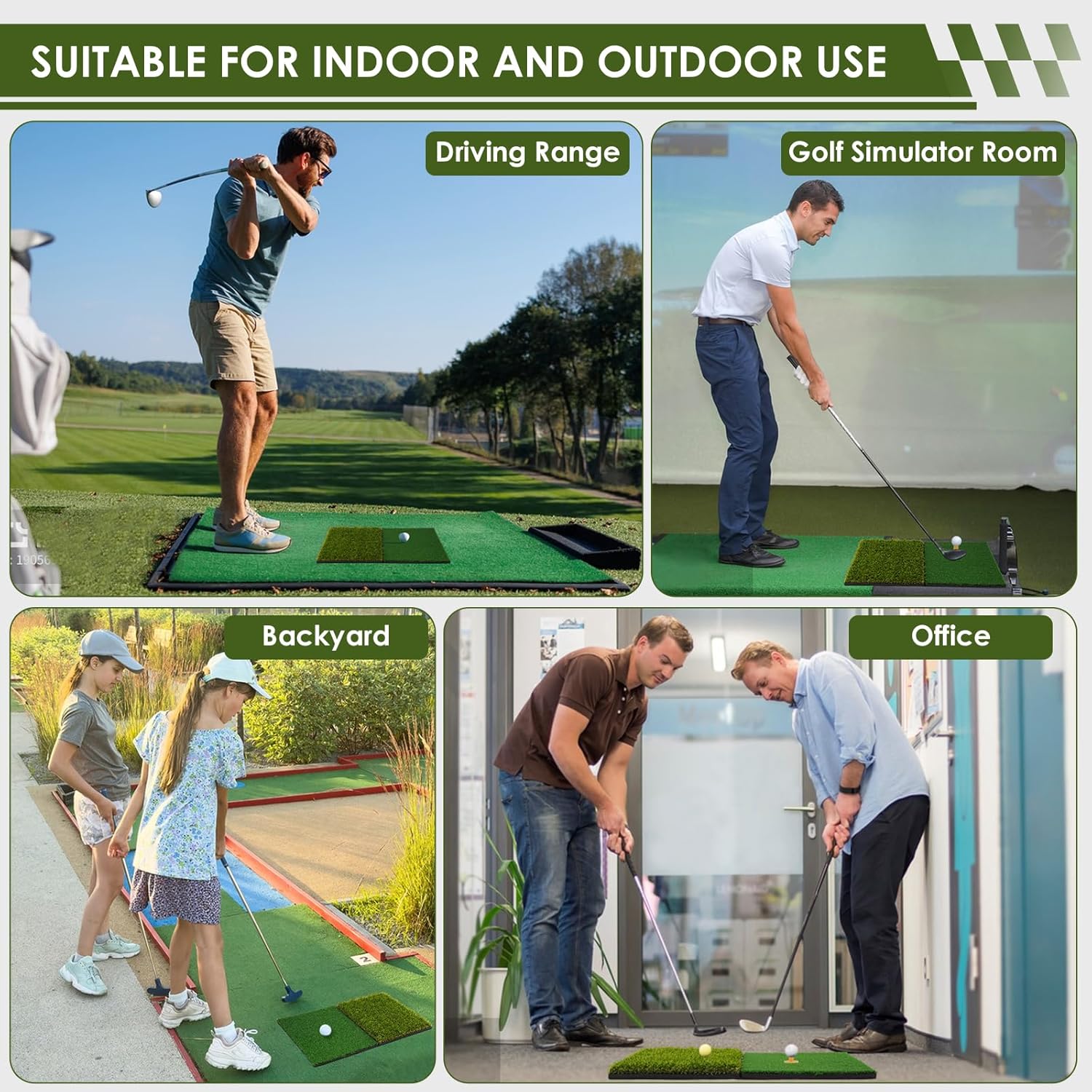 Heavy-Duty Golf Hitting Mat – Dual Turf Design Simulates Fairway & Rough for Real Course Feel, Indoor/Outdoor Practice Mat for Full Swing & Chipping Training, Easy Carry Strap