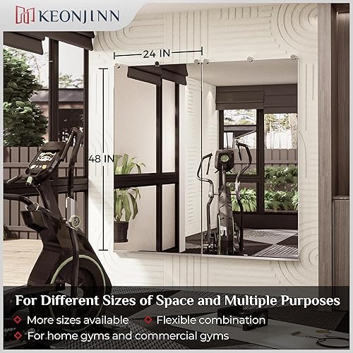 Miniatura 8 de Keonjinn Espejo de gimnasio en casa, 48 x 24 pulgadas x 2 piezas, espejo de ejercicio grande, espejos de cuerpo completo sin marco, vidrio templado,