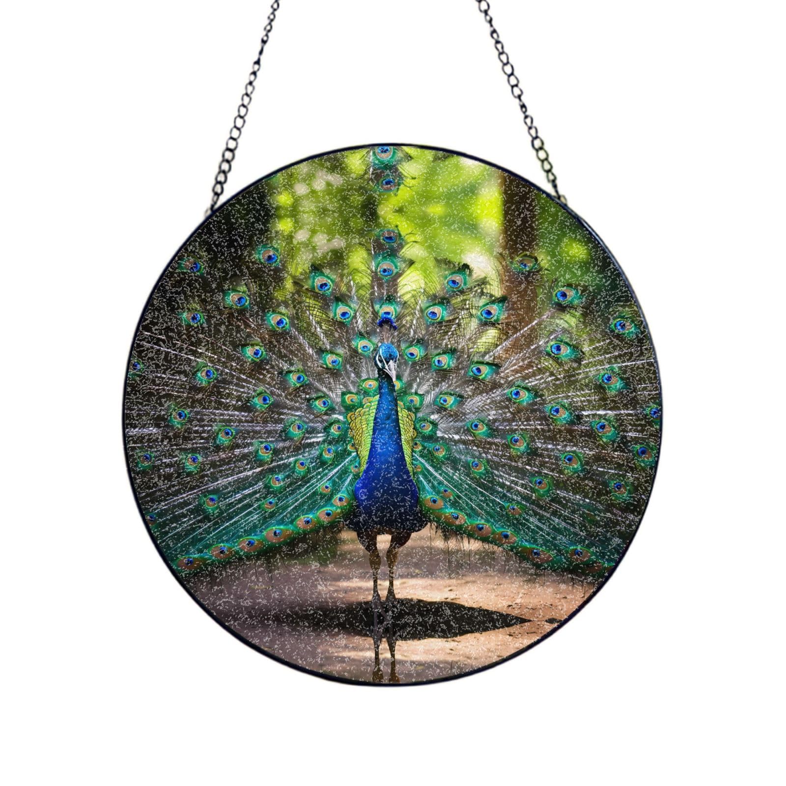 Phayah Peacocks Print Glass Window Hanging Sun Catchers Suncatcher Decor For Birthday For Home Garden Porch 12in（30cm）