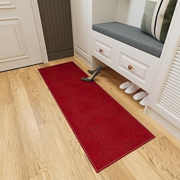 Ottomanson Door Mat Indoor Entryway Runner Rug Non-Slip Durable Low-Pile Runner with Stain-Resistant Surface, 20" x 59", Red