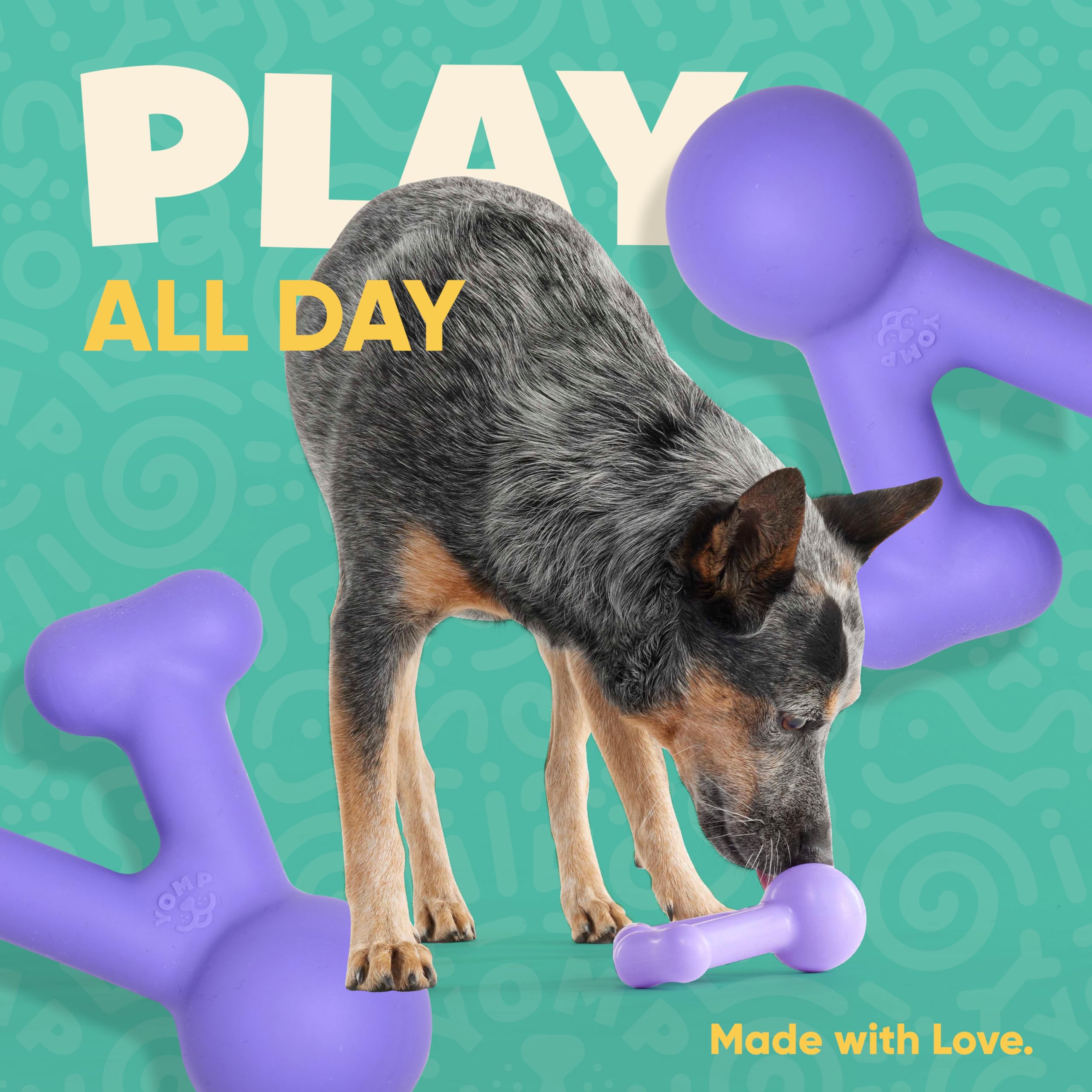 Yomp FunnyBone - Juguete masticable para perros, juguete interactivo de dentición para perros para masticadores suaves y medianos, juguete de dentición para cachorros, seguro para mascotas, juguete de